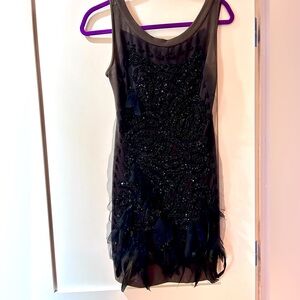 Foley & Carinna knit dress with beaded and feathered design XS